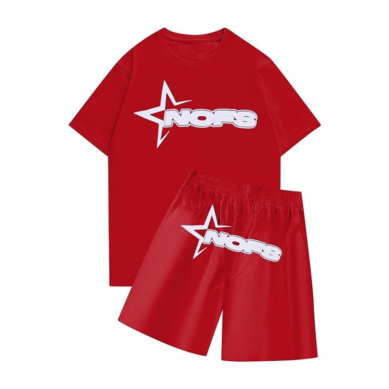 Turn heads in the Nofs Red T-Shirt and Shorts Two-Piece Tracksuit. Bold color, comfy fit—perfect for summer days and streetwear style!